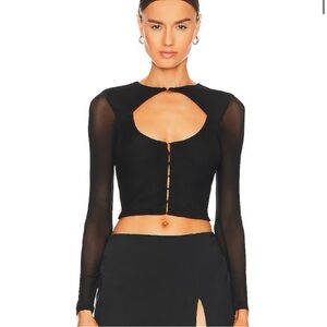 superdown Black Cutout Mesh Sleeve Crop Top